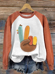 Women's Thanksgiving turkey print raglan sleeve sweatshirt