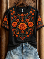 Women's Day of the Dead Mexican Marigolds Floral Print short-sleeved T-shirt