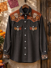 Men's Mexico Day of The Dead Floral Art Printed Shirt