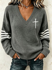 Women's Christian Art Cross Pattern Comfortable Knit Sweater