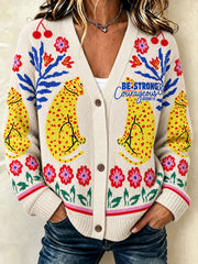 Women's Be Strong & Courageous Print Cardigan-Style Knit Jacket