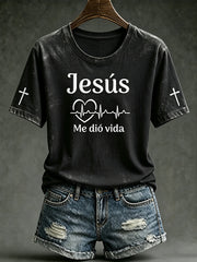 Women's faith-themed pattern print casual short-sleeve T-shirt.
