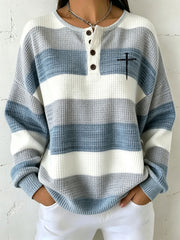 Women's Christian Art Striped Cross Sweater