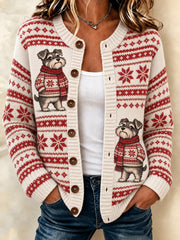 Women's Cute Winter Dog Print Casual Cardigan