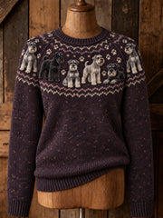 Women's Vintage Schnauzers Yoke Isle Print Long-sleeved Sweater
