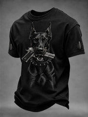 Men's Fierce Doberman Dog with Gun Print Short Sleeves T-shirt