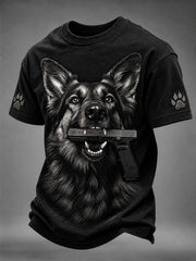 Men's Fierce German Shepherd with Gun Print Short Sleeves T-shirt