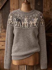 Women's Vintage Wolfdogs Yoke Isle Print crew neck sweater