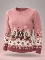 Women's Cute Winter Dogs Print Dog Lovers Casual Sweater