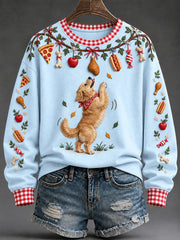 Women's "Every Pet’s Thanksgiving Dream" Golden Retriever Print Casual Sweatshirt