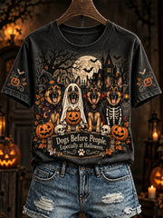 Women's Halloween Dog Design Casual Short-Sleeved T-shirt