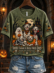 Women's Halloween Dog Design Casual Short-Sleeved T-shirt