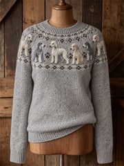 Women's Bedlington Terrier Dogs Yoke Isle Print crew neck sweater