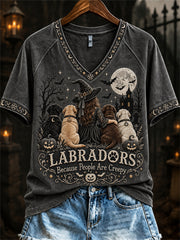 Women's Labradors Because People Are Creepy Halloween Witch & Dogs Print short-sleeved T-shirt