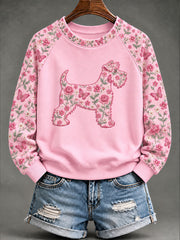 Women's Breast Cancer Schnauzer Floral Print Casual Sweatshirt