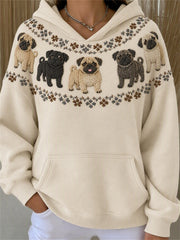 Women's Pug Dogs Yoke Isle Print Cozy Hoodie