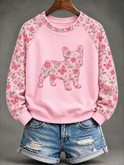 Women's Breast Cancer French Bulldog Floral Print Casual Sweatshirt