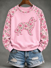Women's Breast Cancer Sheepdog Floral Print Casual Sweatshirt