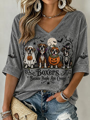 Women's Halloween Costume Dog Pattern Design Casual Mid-length Sleeves V-Neck T-Shirt