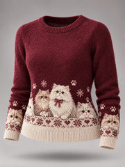 Women's Cute Winter Cats Print Cat Lovers Casual Sweater