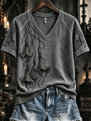 Women's Vintage Halloween Gothic Print V-neck Short-sleeved T-shirt