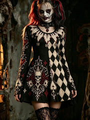 Women's Gothic Skull Poker Harlequin Art Dress