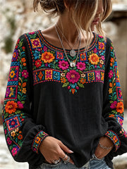 Women's Day of the Dead Mexican Folk Colorful Floral Print Shirt