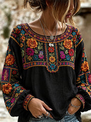 Women's Day of the Dead Mexican Folk Colorful Floral Print Shirt