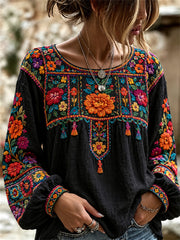 Women's Day of the Dead Mexican Folk Colorful Floral Print Shirt