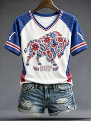 Women's Football Lover Buffalo Art Printed T-shirt