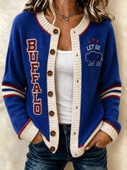 Women's Football Lover Buffalo Print Casual Cardigan