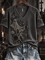 Women's Halloween Gothic Ghost Lace Art Print short-sleeved T-shirt