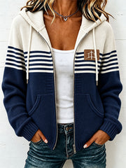 Women's Christian Art Cross Pattern Cozy Knit Hooded Cardigan