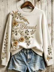 Women's Vintage Classy Blessed Pumpkins Floral Print crew neck sweater