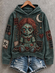 Women's Halloween Creepy Dolls Print Casual Hoodie