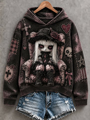 Women's Halloween Creepy Dolls Print Casual Hoodie