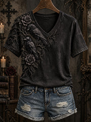 Women's Halloween Gothic-style patterned casual short-sleeve T-shirt
