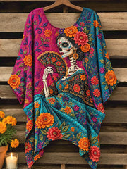 Women's Mexico Day of The Dead Floral Art Printed Tops