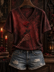 Women's Halloween Gothic-style patterned casual short-sleeve T-shirt