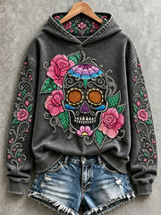 Women's Halloween Floral Skull Hoodies
