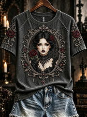 Women's Vintage Rose Gothic Girl Print Short-sleeved T-shirt