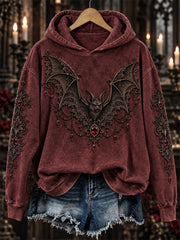 Women's Halloween Gothic Lace Bat Art Print Cozy Hoodie