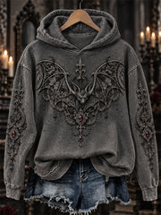 Women's Halloween Gothic Lace Bat Art Print Cozy Hoodie