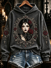 Women's Vintage Rose Gothic Girl Print Comfy Hoodie