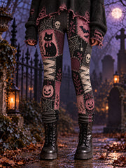 Women's Halloween Gothic Style Patchwork Print Velvet Leggings
