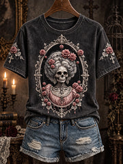 Women's Halloween Gothic-style patterned casual short-sleeve T-shirt