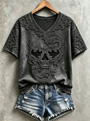 Women's Halloween Skull V-Neck T-Shirts