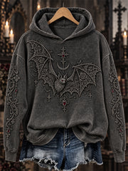 Women's Halloween Gothic Lace Bat Art Print Cozy Hoodie