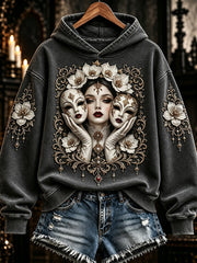 Women's Vintage Rose Gothic Girl Print Comfy Hoodie