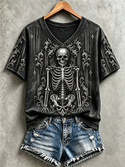 Women's Halloween Skeleton V-Neck T-Shirts